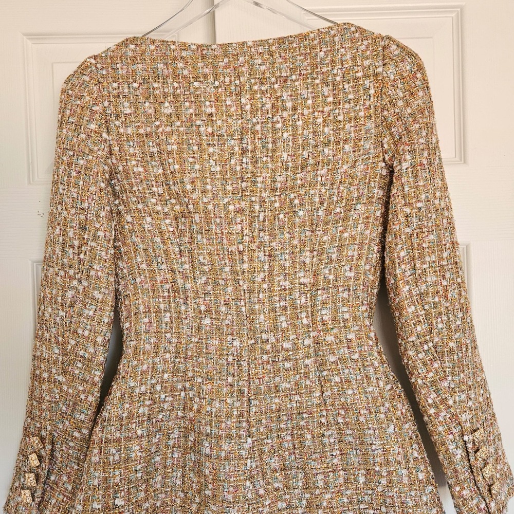 Self Portrait Gold Tinsel Boucle Off Shoulder Mini Dress US 2 UK 6 NEW Regal - Picture 10 of 12